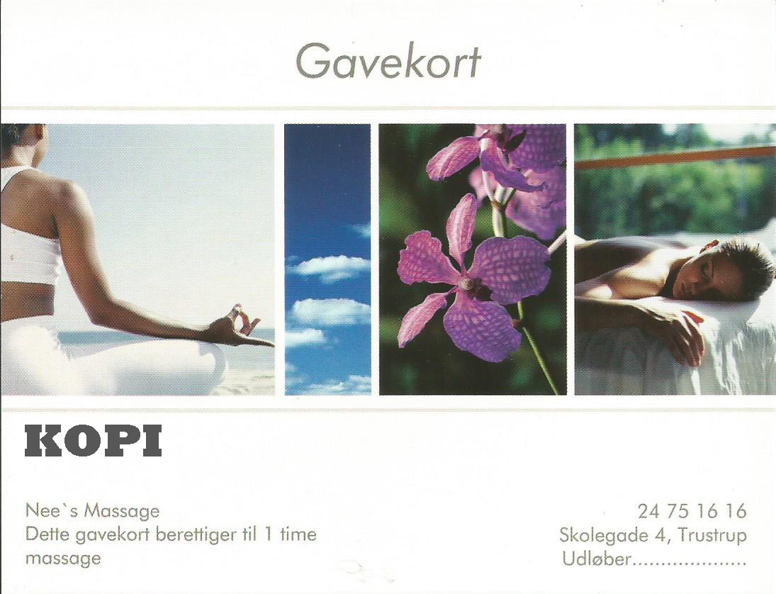 Gavekort, Nee`s Massage Trustrup ved Grenå